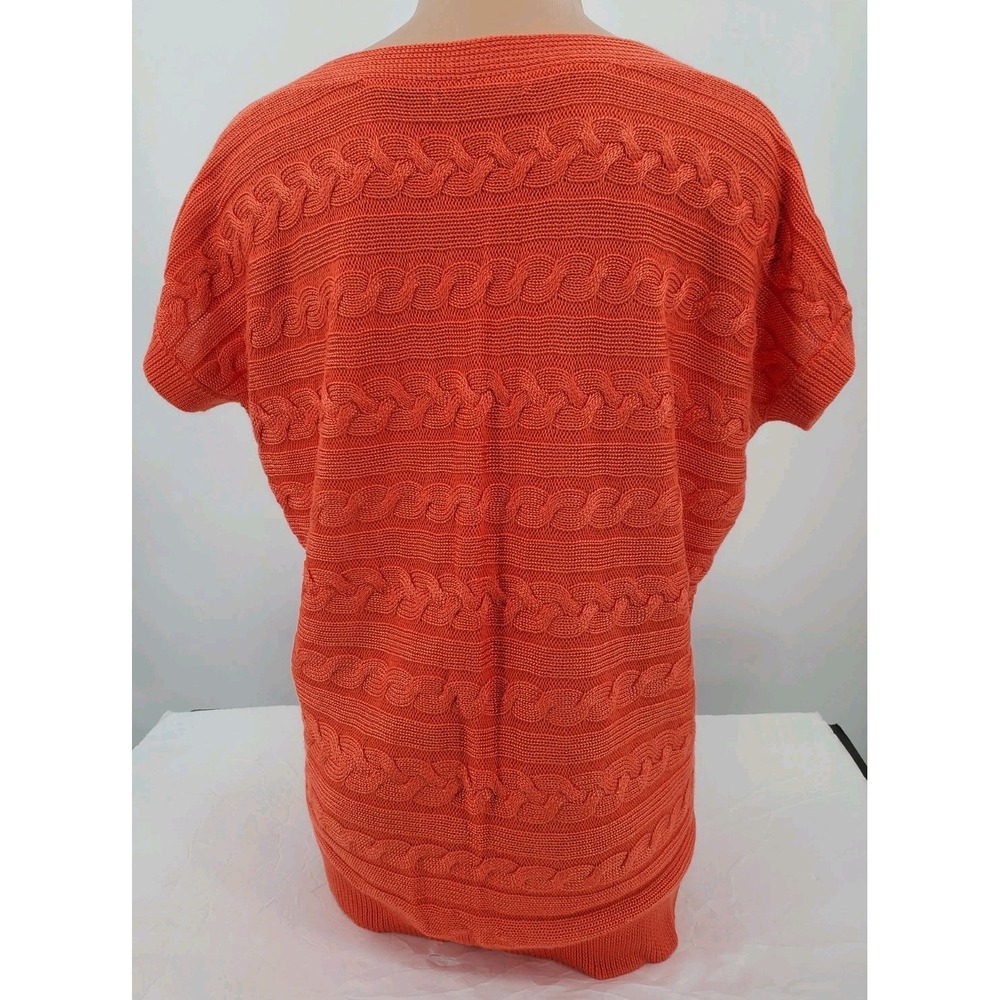 Lauren Ralph Lauren Cap Sleeve Cable Knit  Sweater Women's Size Medium Orange - Picture 2 of 4